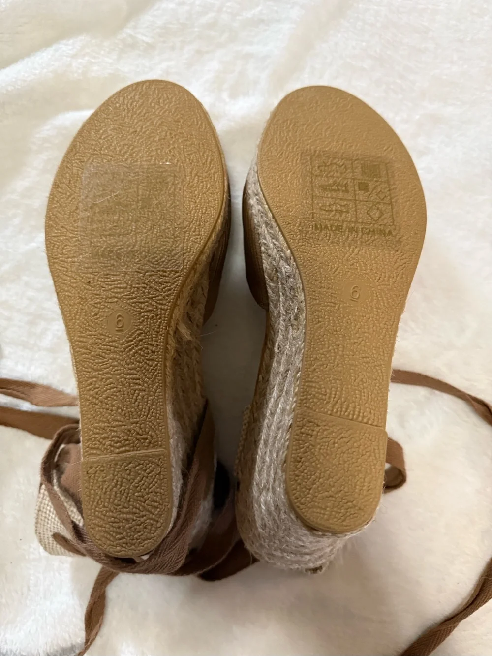 SHEIN Brown Lace-Up Espadrille Flats with Woven Toe